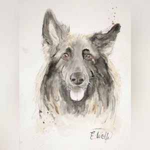 Watercolor German shepherd art